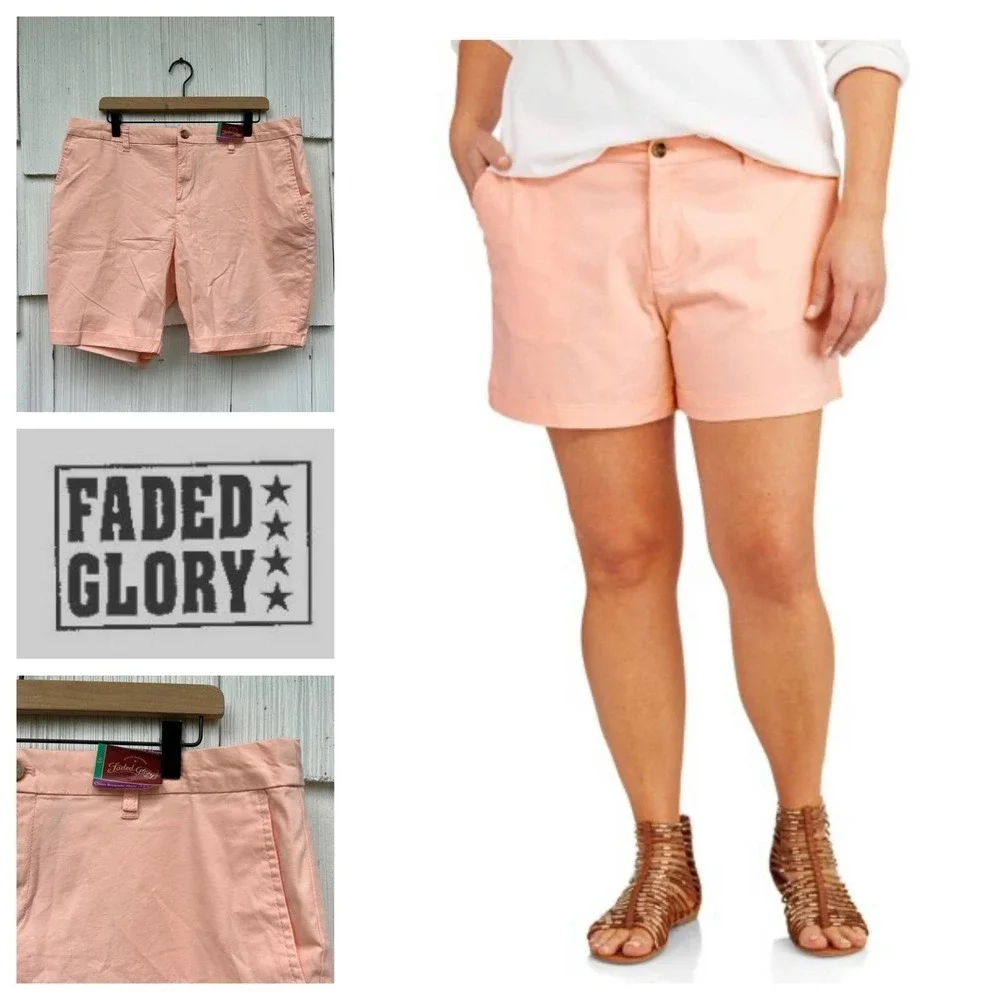Faded Glory Womens Peach Chino Bermuda Shorts Size 16‎ Cuffed Casual Everyday